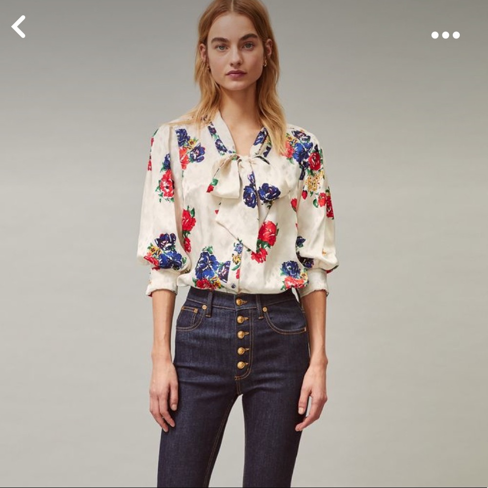 Tory Burch Silk Printed Bow Blouse